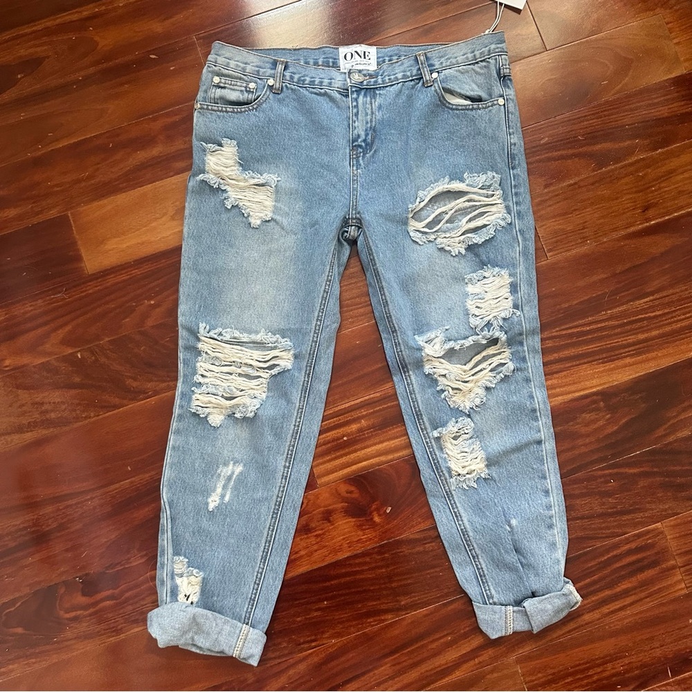 One Teaspoon Awesome Baggies 'Hustler' Ripped Relaxed Tapered Leg Jeans Size 32